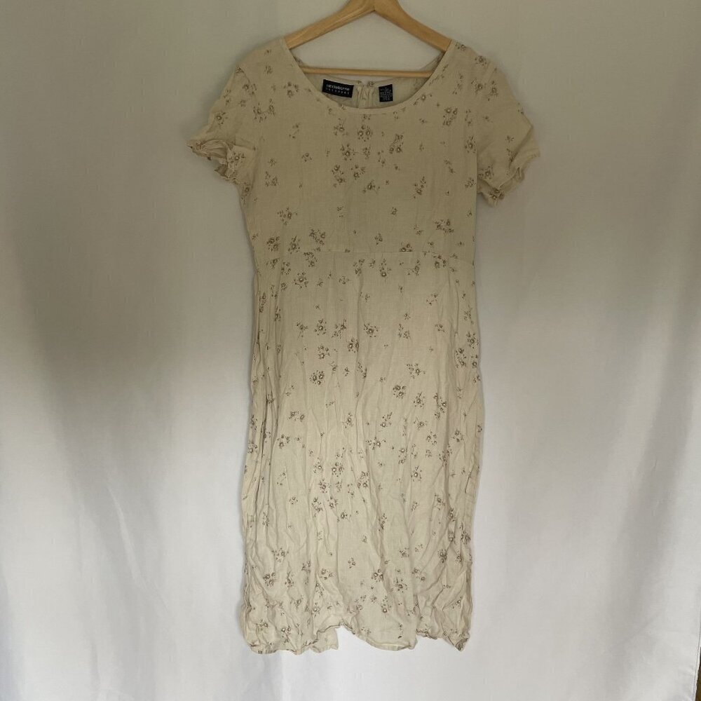 Liz Clairborne passport beige floral vtg sz 8 linen sundress short sleeves